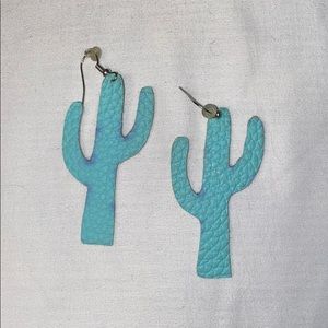 Turquoise leather cactus earrings